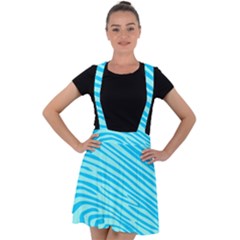 Pattern Texture Blue Velvet Suspender Skater Skirt