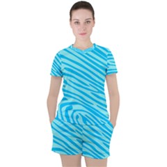 Pattern Texture Blue Women s Tee And Shorts Set