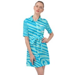 Pattern Texture Blue Belted Shirt Dress