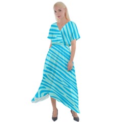 Pattern Texture Blue Cross Front Sharkbite Hem Maxi Dress