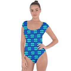 Pattern Graphic Background Image Blue Short Sleeve Leotard 