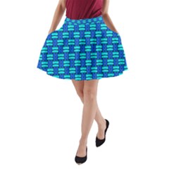 Pattern Graphic Background Image Blue A-line Pocket Skirt