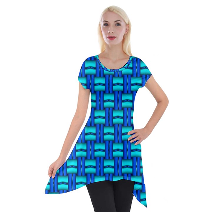 Pattern Graphic Background Image Blue Short Sleeve Side Drop Tunic