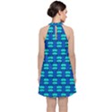 Pattern Graphic Background Image Blue Velvet Halter Neckline Dress  View2