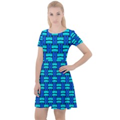 Pattern Graphic Background Image Blue Cap Sleeve Velour Dress 