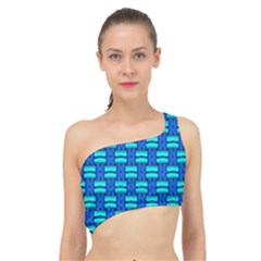 Pattern Graphic Background Image Blue Spliced Up Bikini Top 