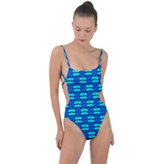 Pattern Graphic Background Image Blue Tie Strap One Piece Swimsuit