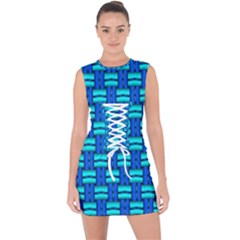 Pattern Graphic Background Image Blue Lace Up Front Bodycon Dress