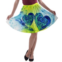 Heart Emotions Love Blue A-line Skater Skirt