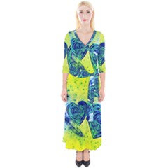 Heart Emotions Love Blue Quarter Sleeve Wrap Maxi Dress