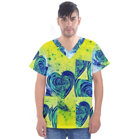 Heart Emotions Love Blue Men s V-neck Scrub Top by HermanTelo