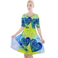 Heart Emotions Love Blue Quarter Sleeve A-line Dress