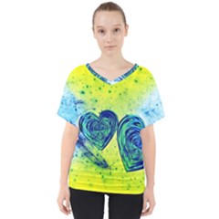 Heart Emotions Love Blue V-neck Dolman Drape Top