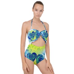 Heart Emotions Love Blue Scallop Top Cut Out Swimsuit