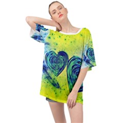 Heart Emotions Love Blue Oversized Chiffon Top by HermanTelo