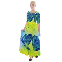 Heart Emotions Love Blue Half Sleeves Maxi Dress by HermanTelo