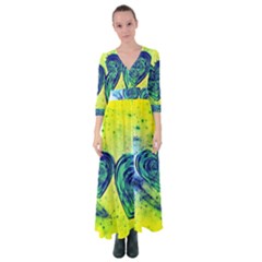 Heart Emotions Love Blue Button Up Maxi Dress