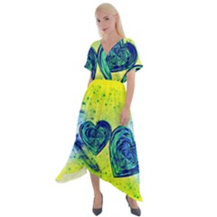 Heart Emotions Love Blue Cross Front Sharkbite Hem Maxi Dress