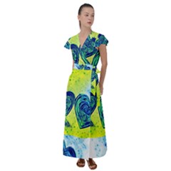 Heart Emotions Love Blue Flutter Sleeve Maxi Dress by HermanTelo