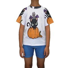 Halloween Cute Cat Kids  Short Sleeve Swimwear