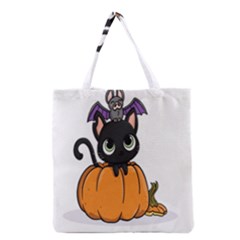 Halloween Cute Cat Grocery Tote Bag by HermanTelo