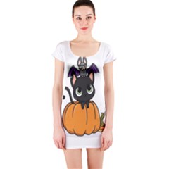 Halloween Cute Cat Short Sleeve Bodycon Dress