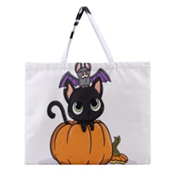 Halloween Cute Cat Zipper Large Tote Bag