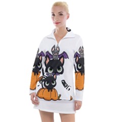 Halloween Cute Cat Women s Long Sleeve Casual Dress