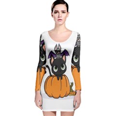 Halloween Cute Cat Long Sleeve Velvet Bodycon Dress