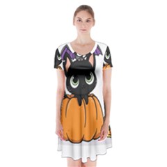 Halloween Cute Cat Short Sleeve V-neck Flare Dress by HermanTelo