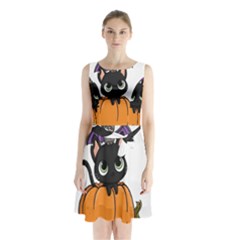 Halloween Cute Cat Sleeveless Waist Tie Chiffon Dress by HermanTelo