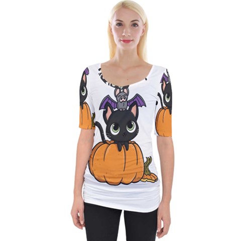 Halloween Cute Cat Wide Neckline Tee by HermanTelo