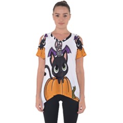 Halloween Cute Cat Cut Out Side Drop Tee by HermanTelo