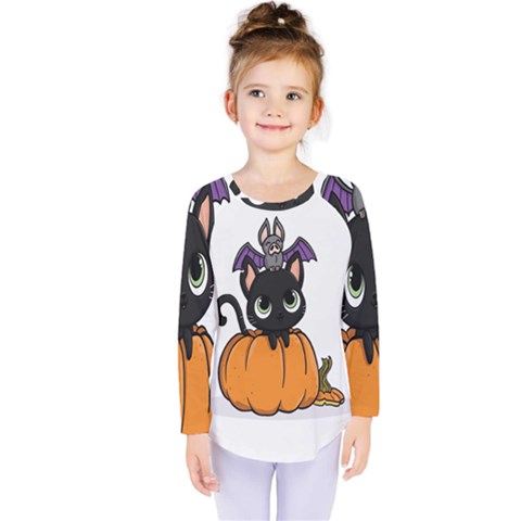 Halloween Cute Cat Kids  Long Sleeve Tee by HermanTelo