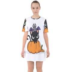 Halloween Cute Cat Sixties Short Sleeve Mini Dress by HermanTelo