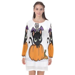 Halloween Cute Cat Long Sleeve Chiffon Shift Dress 