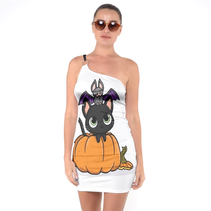 Halloween Cute Cat One Soulder Bodycon Dress