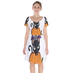 Halloween Cute Cat Short Sleeve Bardot Dress by HermanTelo