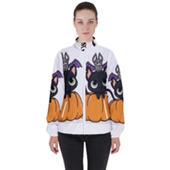 Halloween Cute Cat Women s High Neck Windbreaker by HermanTelo