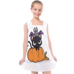 Halloween Cute Cat Kids  Cross Back Dress by HermanTelo