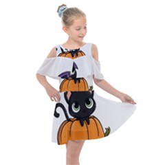 Halloween Cute Cat Kids  Shoulder Cutout Chiffon Dress