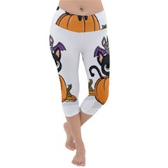 Halloween Cute Cat Lightweight Velour Capri Yoga Leggings by HermanTelo