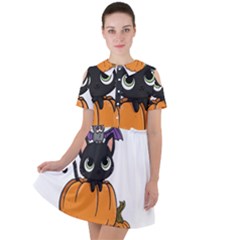 Halloween Cute Cat Short Sleeve Shoulder Cut Out Dress  by HermanTelo