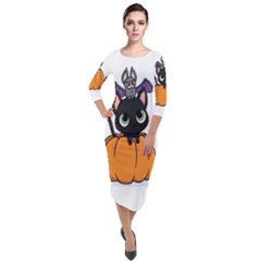 Halloween Cute Cat Quarter Sleeve Midi Velour Bodycon Dress by HermanTelo