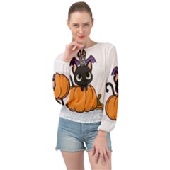 Halloween Cute Cat Banded Bottom Chiffon Top by HermanTelo