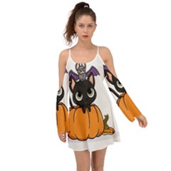 Halloween Cute Cat Kimono Sleeves Boho Dress by HermanTelo