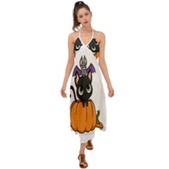 Halloween Cute Cat Halter Tie Back Dress 