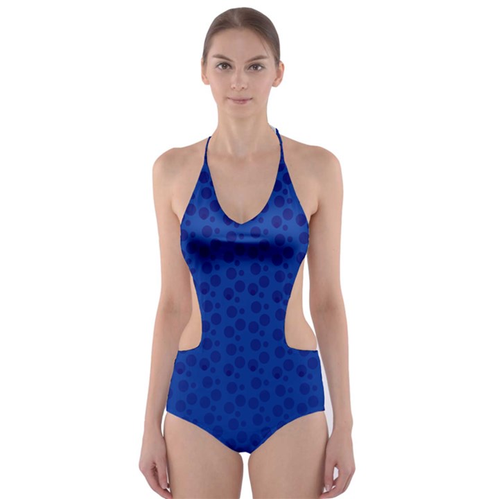 Background Polka Blue Cut-Out One Piece Swimsuit