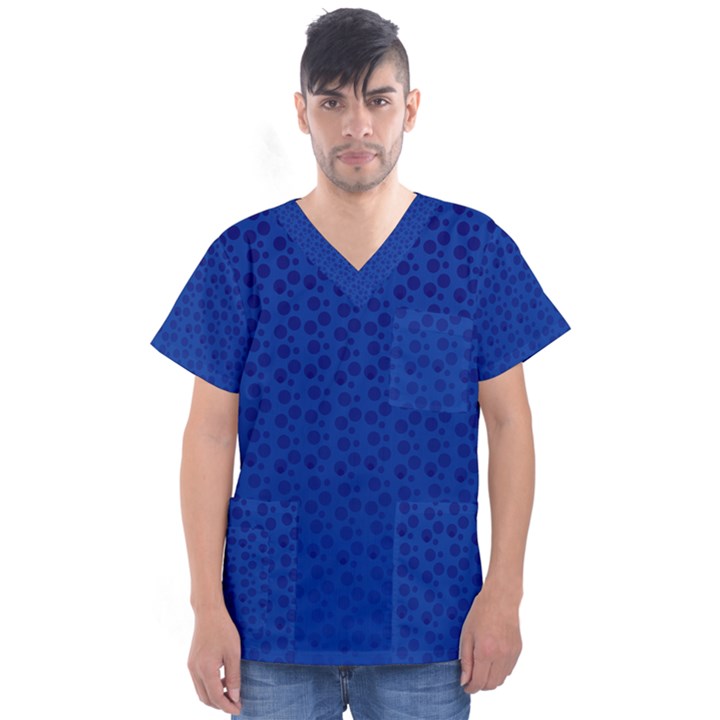 Background Polka Blue Men s V-Neck Scrub Top