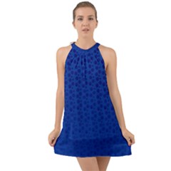 Background Polka Blue Halter Tie Back Chiffon Dress